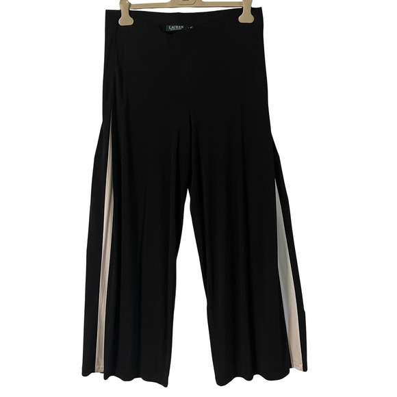 Lauren Ralph Lauren Pants - Lauren Ralph Lauren Black Cream Side Stripe Wide Leg Pants High Rise Viscose L